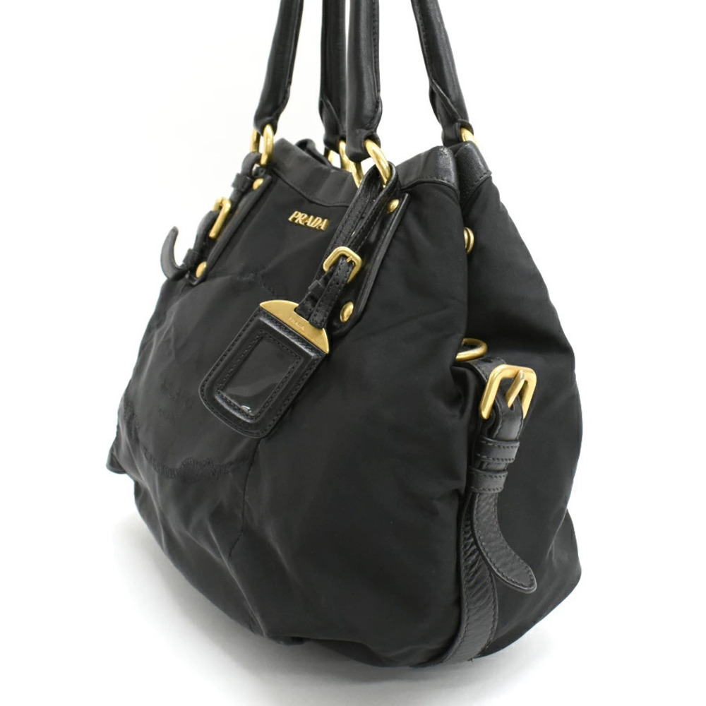 Prada leather embroidered handbag black